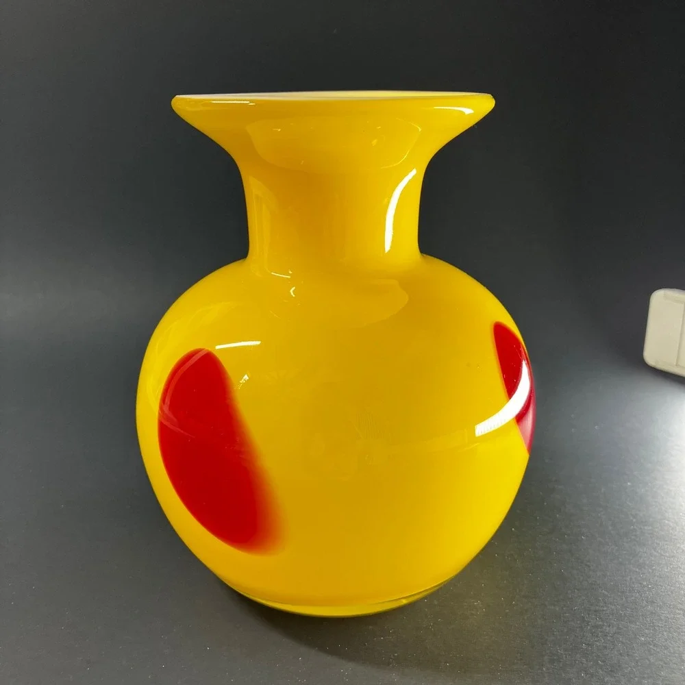 Modern Murano Style Sommerso Art Glass Vase - Yellow & Red Cased Glass 6